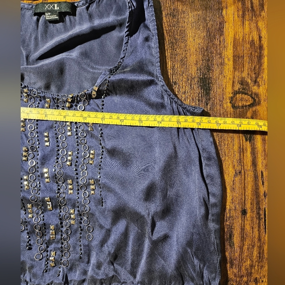 Forever 21 Navy Blue 100% Silk Tank Embellished Tie Waist - Picture 3 of 8